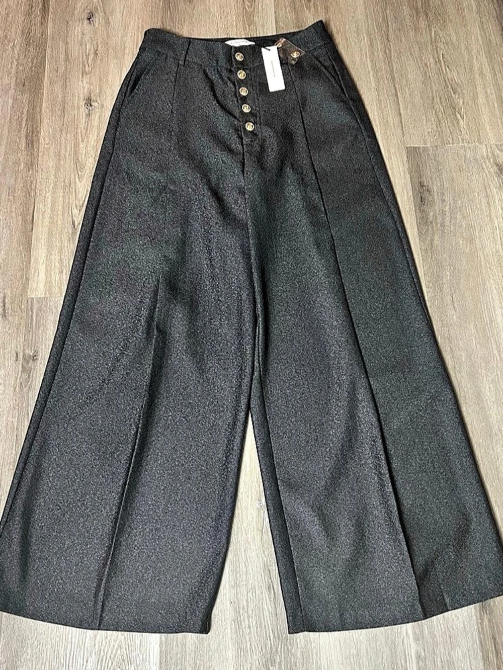 COMMENSE High-Waisted Button-Front Wide-Leg Pants Grey Medium